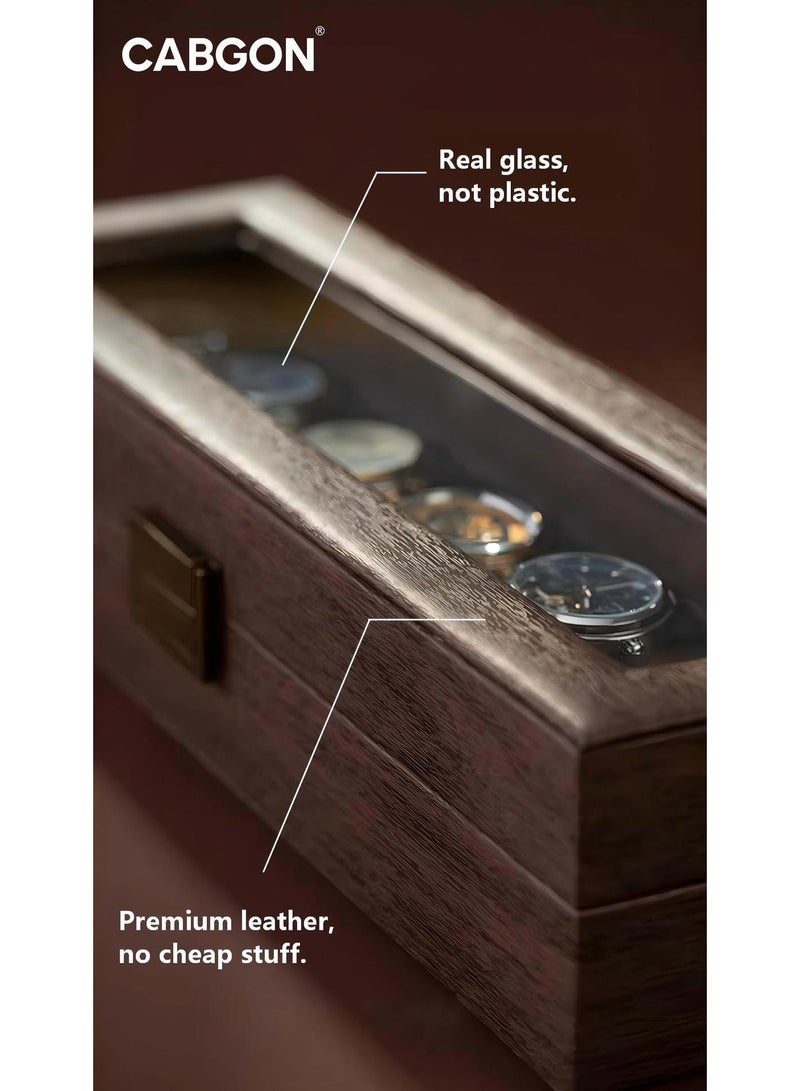 كابجون Men's Luxury Watch Box Organizer,Premium Wood-Grain PU Leather Watch Storage Box - Image 3